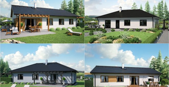 Přízemní domy - bungalovy se sedlovou i valbovou střechou